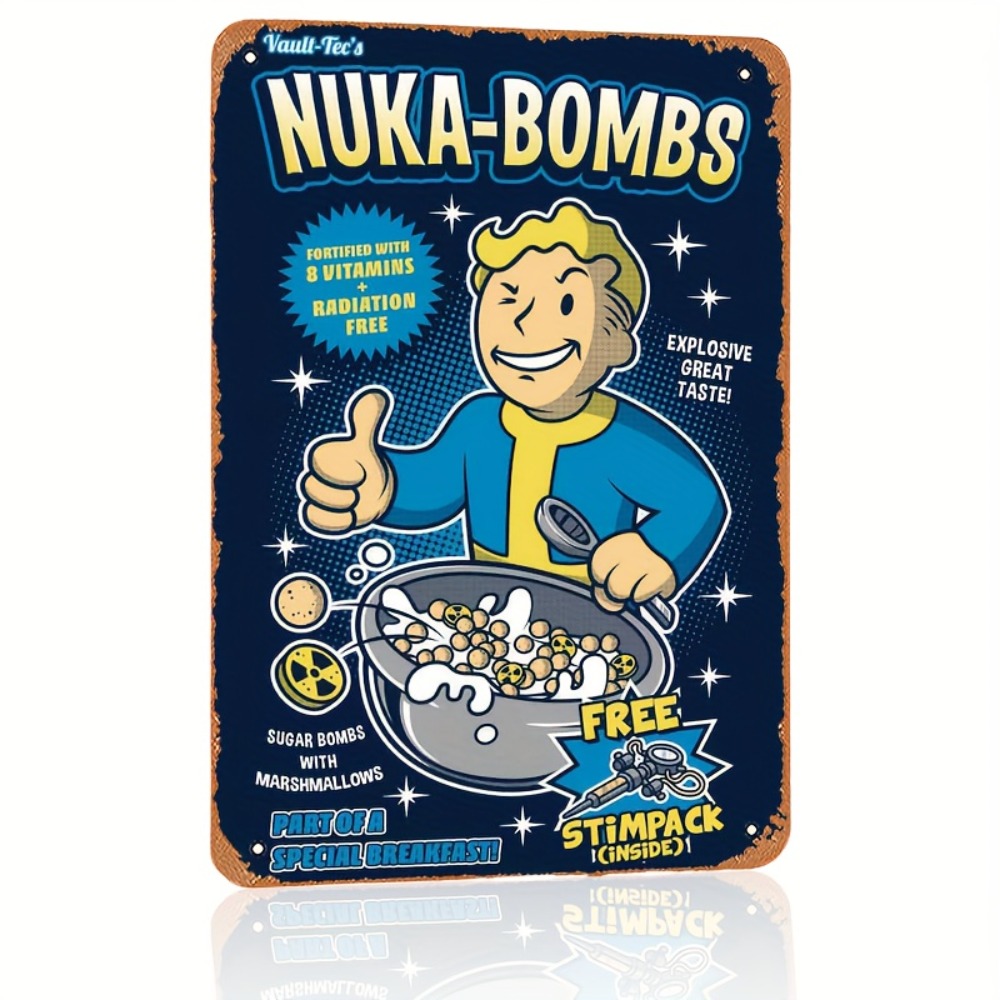 Retro Gaming Vault - Tanda Dinding Logam Vault-Tec Nuka-Bombs -