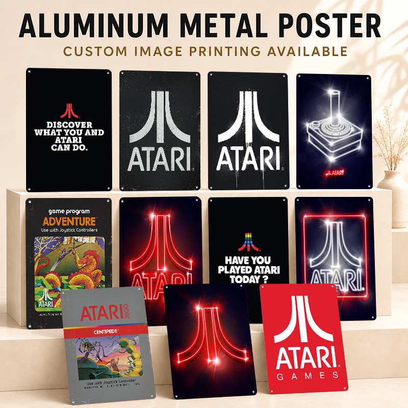 Retro Gaming Lounge - Poster Aluminium Atari, Papan Logam Kustom,