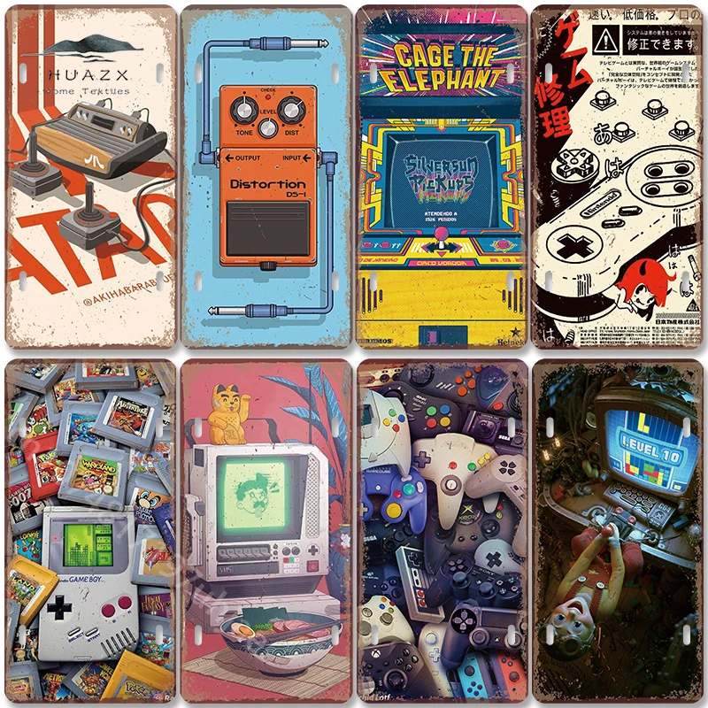 Retro Gaming Tv - Papan Logam Vintage Bertema Game Retro,