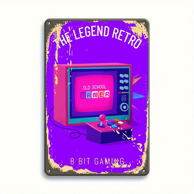 Retro Gaming Lounge - Papan Logam Retro 8 Bit untuk