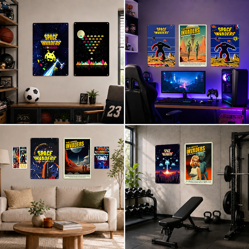 Poster Bertekstur Space Invade - Retro Gaming Lounge ulasan dan harga